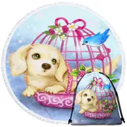 Animal Dogs Art Cute Dachshund in Bird Cage Round Beach Towel