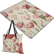 Yoogain Outdoor Picnic Blanket Water-Resistant Portable Blanket for Outdoorsy Women Couples Gift Retro Flowers 60x80in