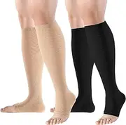 Open Toe Compression Socks for Men & Women - 2 Pairs of Circulation Compression Socks