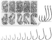 Carbon Steel Fishing Hooks 500Pcs/90Pcs, Circle Hooks Assortment for Saltwater Freshwater Ice Fishing, Salt Water Fish Hooks for Catfish Trout Bass Octopus Multi Size