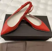 Bottega Veneta Leather Point Toe Flat Red Orange Ballet Flats Shoes EU 35 US 5.5