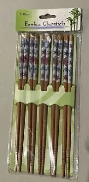 Bamboo Chopsticks Notched Reuseable 5 Pair Ocean Desert Floral Made In China NEW