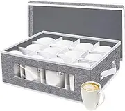 homyfort Mug Storage Box, China Storage Containers Organizer Hard Shell with Dividers for 12 Coffee Mugs, Tea Cup, Moving & Packing (Grey)