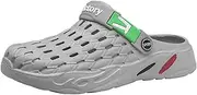 [ihinzry] Men's Garden Clogs Slip On Slides Shoes Water Beach Pool Sandals for Men Outdoor Slippers with Cushion Footbed, Grey, 9