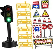 KOMBIUDA 1Set Mini Traffic Signs Road Barriers Stickers LED Traffic Light Lamp Educational for Cognitive Development and Learning Traffic Rules Safe