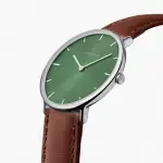 【NORDGREEN】ND手錶 NATIVE 本真 40MM 月光銀殼×橄欖綠面 復古棕真皮錶帶(NR40SILEBROG)