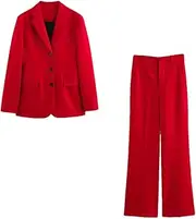 [Zadaos] Women's Jacket Trousers Suit Lapel Long-Sleeved Top High Waist Trousers Two-Piece Suit Sets