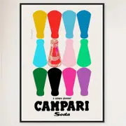 Galrie Vintage Campari Poster with Colourful Bottles - Iconic Italian Art Decor, Black Frame, 50 x 70cm (20 x 28inch)