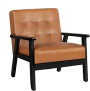 ALFORDSON Wooden Armchair with PU Leather Upholstery Cushion, Accent Chair with Solid Wood Frame Wooden Armrest, Lounge Sofa for Reading Bedroom Living Room, 180KG Capacity, Udele Brown