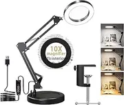 Magnifying Glass with Light and Stand, 10X Magnifying Lamp, 2-in-1 LED Lighted Desk Magnifier with Light, Craft Light Lamp with 3 Color Modes for Close Work Reading Repair Crafts