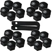 17MM Wheel Lug Nut Covers Bolt Caps Compatible with Audi BMW Mercedes with Removal Tool 20PCS (Black)