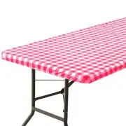 Elastic Fitted Tablecloth Waterproof Spill-Proof Vinyl Table Cover Red White ...