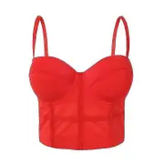 Sexy Black Transparent Bra Mesh Push Up Bralet Women's Tube Top Corset Bustier Bra Club Party Crop Top Lingerie Red M 36 80