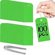 [XUWAIDSGN] 100 Pcs Green Tags with Wires Waterproof Writable Hang Tags with String Attached Heavy Duty Shipping Moving Tags for Luggage Parts Machines(Green, 4 3/4" x 2 3/8")