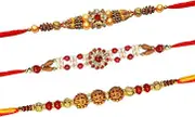 Tuelip Pack of 3 Rakhi for Brother on Raksha bandhan with Fancy Multicolor Beads N Stone Designer Traditional Rakhi Thread