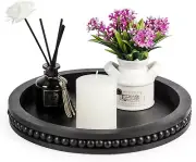 MERVAGIN Small Black Round Wooden Decorative Serving Tray Coffee Table