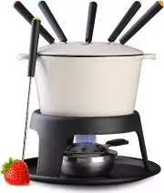 Iron Fondue Pot Set for Chocolate Cheese Swiss Fondue Pot Set, Meat w/ 6 Forks