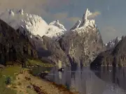 FJORD LANDSCAPE A. Normann river mountains Tile Mural Backsplash Marble Ceramic