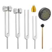 Tuning Forks for Healing, Aluminum Alloy Tuning Fork 128Hz, 136.1Hz, 256Hz, 384Hz, Hockey Puck Activator & Gem feet Silver