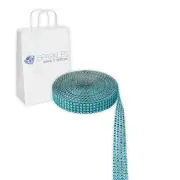 Turquoise 4 Row Diamond Rhinestone Ribbon Trim Mesh Wrap 2 Yards - Wedding