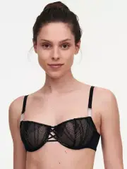$98 Memento Lace Unlined Demi Bra, Black Lurex, 32D