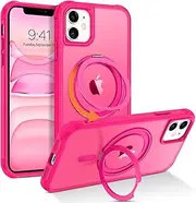 YINLAI for iPhone 11 Case, [Compatible with MagSafe] with 360° Rotatable Magnetic Ring Stand Clear Slim Shockproof Protective Phone Cases for iPhone 11 6.1", Hot Pink
