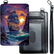 [DHYYDSQZ] Slim Minimalist Wallet for Men Women Small Credit Card Holder, Pirate Ship, Slim Minimalist Wallet, Pirate Ship