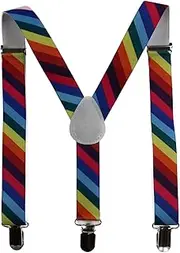[Zasel] Boys Adjustable Multicoloured Rainbow Diagonal Striped Patterned Suspenders Green, Light Blue, Blue, Red, Pink, Yellow, Orange