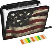 Quteprint 13 Pockets Expanding File Folder with Zipper Closure, Grunge American Flag Accordion File Folder with Sticky Labels, Letter Size A4 Papers Expandable File Document Organizer