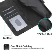 For iPhone 14 Plus Case, Leather Wallet Flip Case With Strap - Black