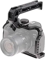[Hersmay] R5 R6 Cage with Top Handle,Aluminum Alloy Camera Cage for Canon EOS R5 R6 R5C Mirrorless Cameras, Vlogging Video Shooting Filmmaking Rig Stabilizer with 1/4" Mount and 3/8" ARR Locating Hole
