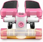 Fitness Mini Stepper - Portable Twist Stair Stepper Adjustable Height, Exercise Machine with Resistance Bands & LCD Disp