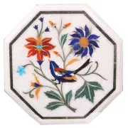 12'' antique white Marble Center wall Table Top bird Stone Inlay lapis ws