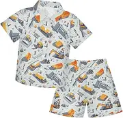[Caihoyu] Little & Big Boy's Short Sleeve Button Down Tops + Shorts Set Casual Toddler Boy Outfits Infant Little Boy Gift