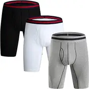 [Casey Kevin] Men's Boxers Long Boxer Briefs 3 Pack Soft Cotton Breathable Sport Underwear Boxer Shorts for Men AK8061