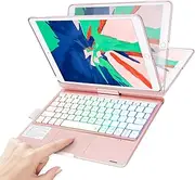 ONHI 360 Rotatable 7 Colors Back-lit Wireless Keyboard Case for New 10.2" iPad 9 th Gen,iPad 8th &7th Gen, Air 3, Pro 10.5(Rose Gold)