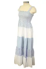 Sandro Paris Women's Size 38 US M Tiered Maxi Dress Patchwork Print Blue NEW