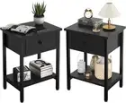 Nightstands Set of 2 with Drawers, Bedside Table 2 Storage Black