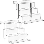 WISIEW 2 Pack Acrylic Display Risers - 4 Tier Shelf Cupcake Stand, Clear Perfume Organizer, 12 Inch Riser Stand for Figures, Desserts & Party Decor