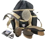 [Harrison Howard] Horse Grooming Brushes Kit 7 pieces with Organizer Tote Equine Care Series Horse Brush Sets Brown