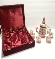 Pink Onyx 7 pc Tea Espresso Set Pitcher & 6 Cups Marble From Afghanistan