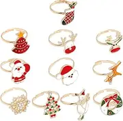 Toyvian 11pcs Christmas Theme Finger Ring Creative Xmas Kids Ring Cartoon Finger Jewelry