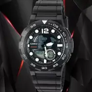 Casio AEQ-100W-1AV Mens Black 100M World Time Digital/ Analog Sports Watch New