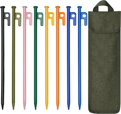 8 Pack Colorful Tent Stakes, 12In Heavy Duty Tent Stakes with Storage Bag,