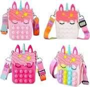 4 Packs Pop Unicorn Purses for Girls, Fashion Fidget Toys Push Bubbles Toy , Wallet Ladies Bag Silica Dimple Crossbody Bag