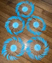 5 Piece FULL FEATHER PINWHEEL - Turquoise Hackle Feathers- Headbands/Beads/Hats