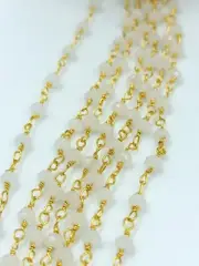 Rosary Chain White Quartz Hydro Faceted Rondelle Rosary Beads Chain,