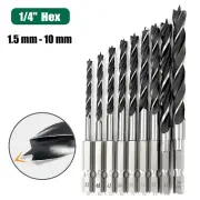 Brad Point Wood Drill Bit Set HSS Woodworking 1.5mm - 10mm Hex Shank Twist Bits