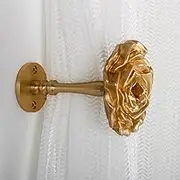 1Pack Brass Curtain Holdback for Wall,Rose Sculpture Decoration Curtain Tiebacks, Wall Copper Curtain Holder,Wall Hooks Decoration for Curtains