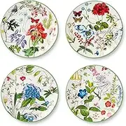 Greenhouse 9-Inch Salad Plates, Set of 4, Vibrant Botanical Design with Butterflies & Dragonflies, Durable Ceramic, Dishwasher & Microwave Safe, Perfect for Salads, Appetizers & Desserts